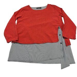 Gracila Dress Womens‎ 2XL Layered Cotton Black Gingham Shift Boxy Midi Lagenlook